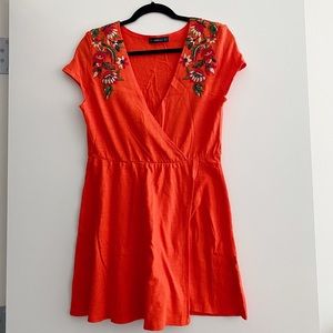 ZARA EMBROIDERED ORANGE DRESS